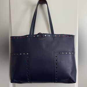 Tory Burch Block T Brogue Leather Tote Blue